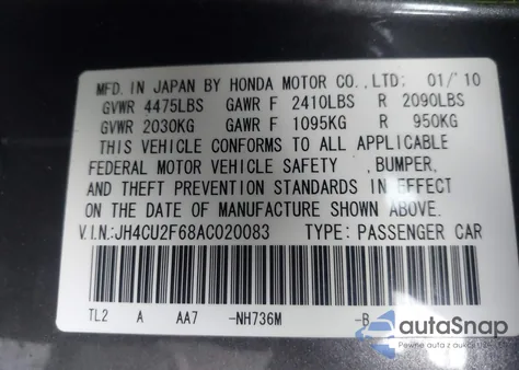 2010 Acura Tsx 2.4 from USA, damaged, VIN JH4CU2F68AC020083